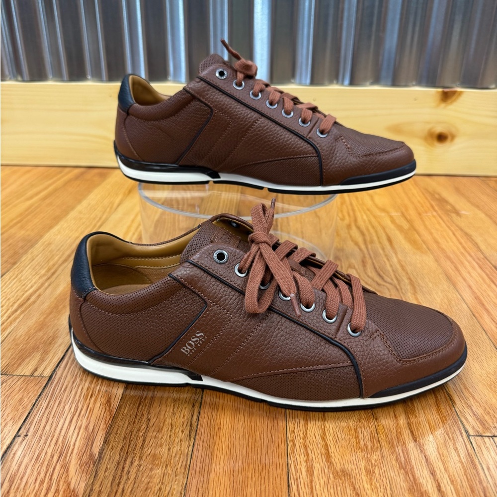 Hugo Boss Brown Low-Top Leather Sneakers